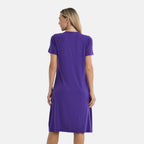 La Marey Casual Short Sleeve V-Neck Midi Dress with Embroidered Lace Trim (Size L) - Purple_8101120_1