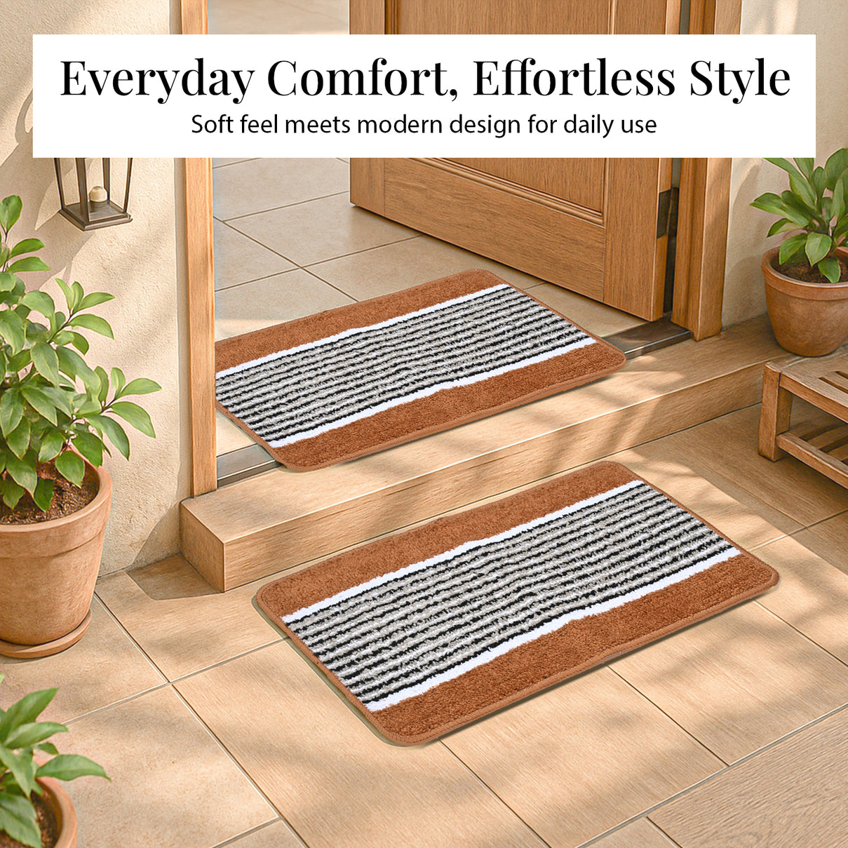 Set of 2- Anti-Skid Micro Bath Mats (Size 58x38cm) - Tan 8101391 4