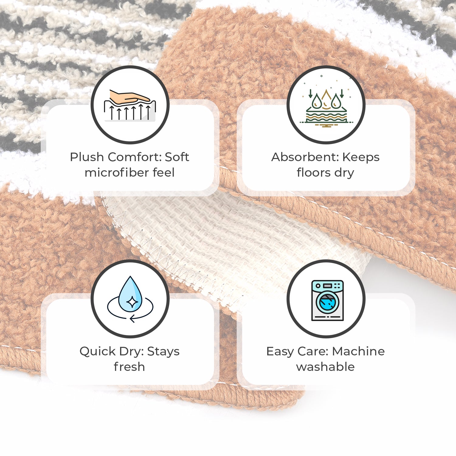Set of 2- Anti-Skid Micro Bath Mats (Size 58x38cm) - Tan 8101391 5