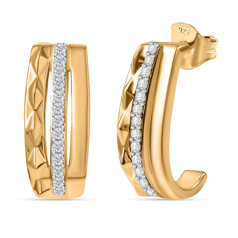 GP Milano Collection - White Diamond & Kanchanaburi Blue Sapphire Push Back Earring in 18K Vermeil Yellow Gold Plated Sterling Silver_8101636