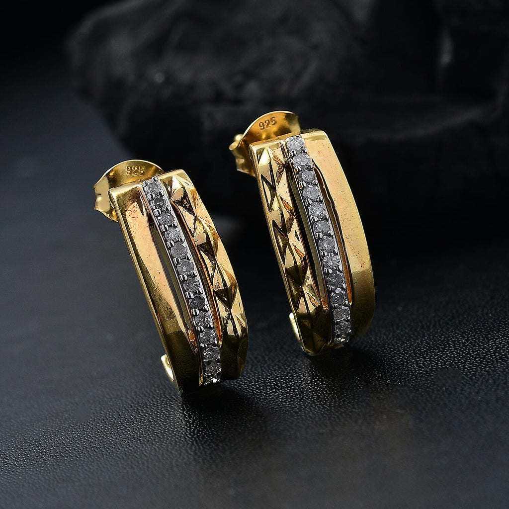GP Milano Collection - White Diamond & Kanchanaburi Blue Sapphire Push Back Earring in 18K Vermeil Yellow Gold Plated Sterling Silver_8101636_1