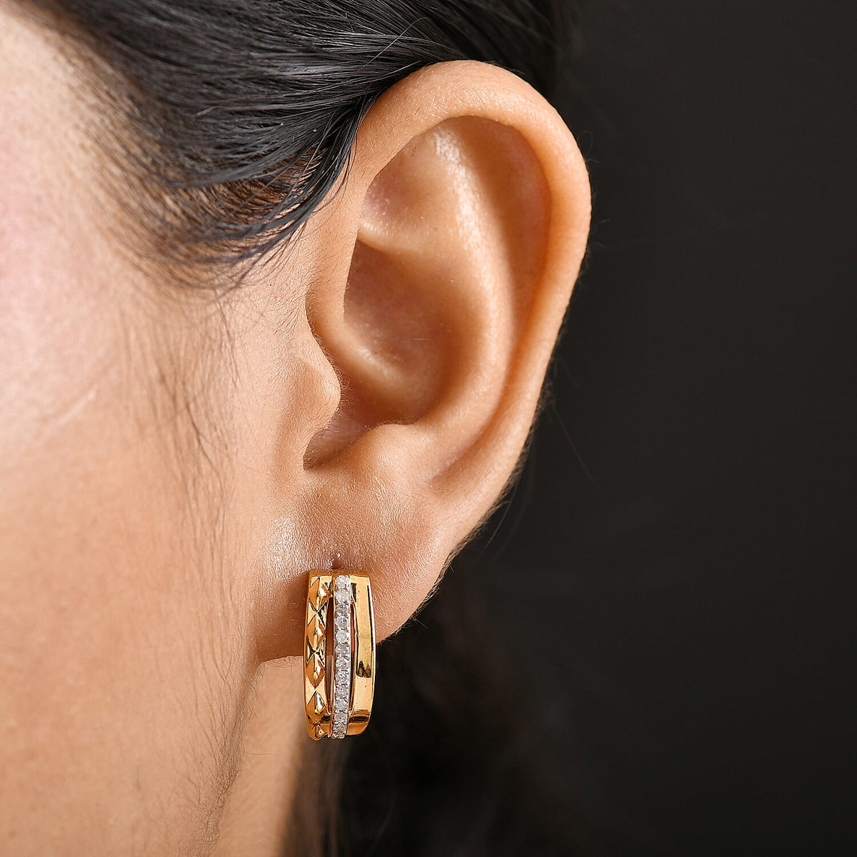 GP Milano Collection - White Diamond &amp; Kanchanaburi Blue Sapphire Push Back Earring in 18K Vermeil Yellow Gold Plated Sterling Silver V32648930 3