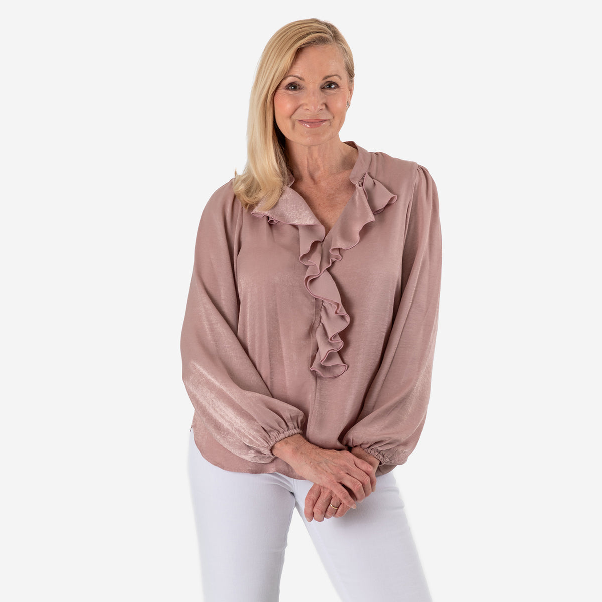 Solid Flair Frill Full Sleeves Top (Size 12) - Dusty Pink V32678396 0