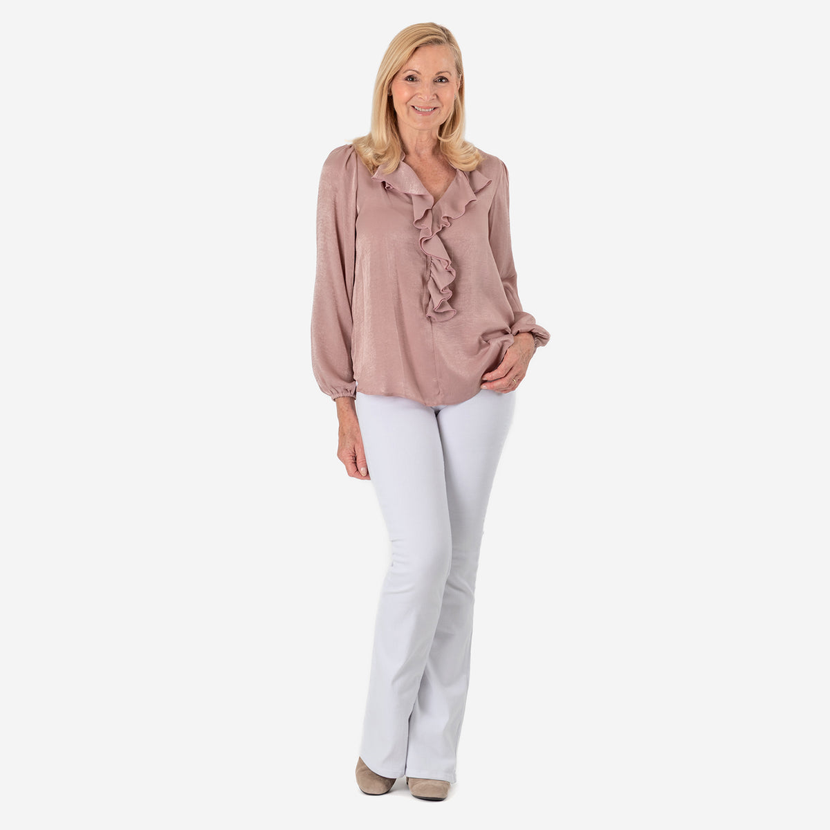 Solid Flair Frill Full Sleeves Top (Size 12) - Dusty Pink V32678396 1