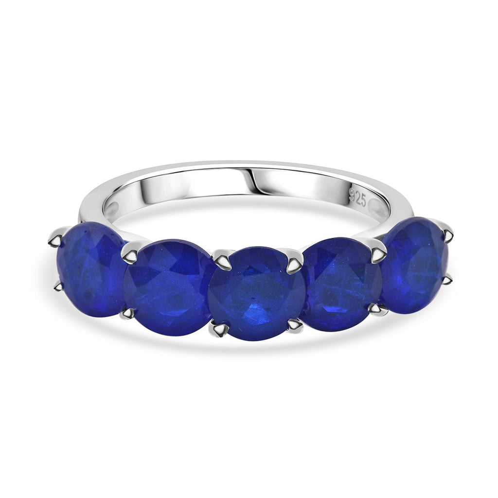 Premium Vietnamese Cobalt Blue Spinel 5 Stone Ring in Rhodium Overlay Sterling Silver 5.10 Ct._8102156
