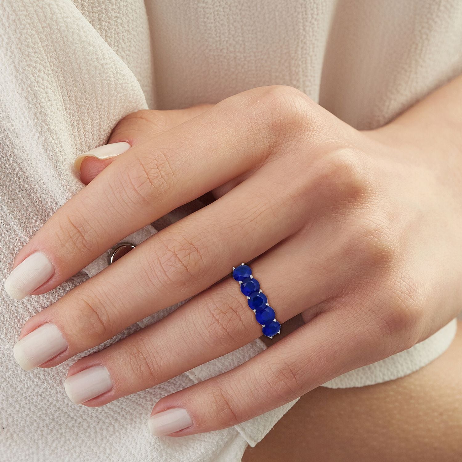 Premium Vietnamese Cobalt Blue Spinel 5 Stone Ring in Rhodium Overlay Sterling Silver 5.10 Ct. 8102156 2