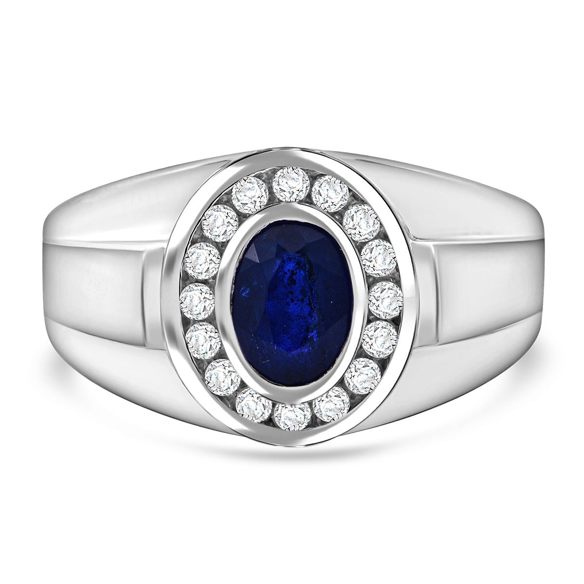 Blue Spinel, White Zircon Men's Halo Ring in Rhodium Overlay Sterling Silver 1.19 Ct. 8102176 0