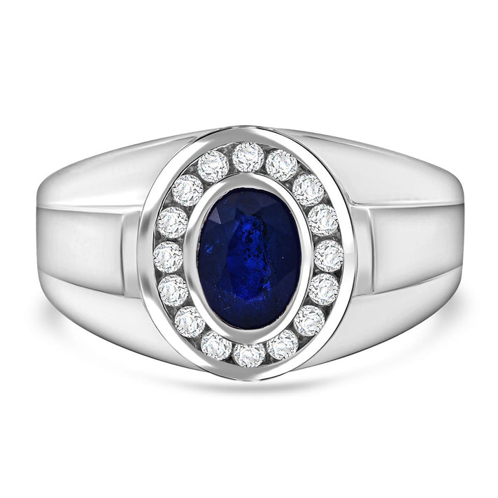 Blue Spinel, White Zircon Men's Halo Ring in Rhodium Overlay Sterling Silver 1.19 Ct. 8102176 1