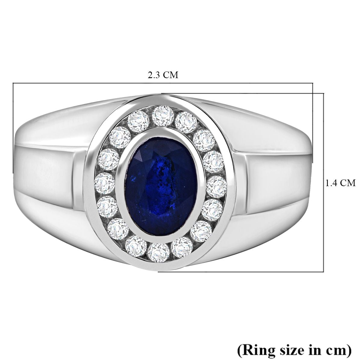 Blue Spinel, White Zircon Men's Halo Ring in Rhodium Overlay Sterling Silver 1.19 Ct. 8102176 5