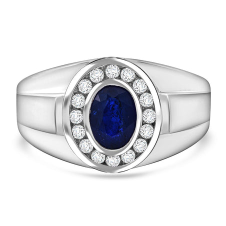 Blue Spinel, White Zircon Men's Halo Ring in Rhodium Overlay Sterling Silver 1.19 Ct. 8102177 1
