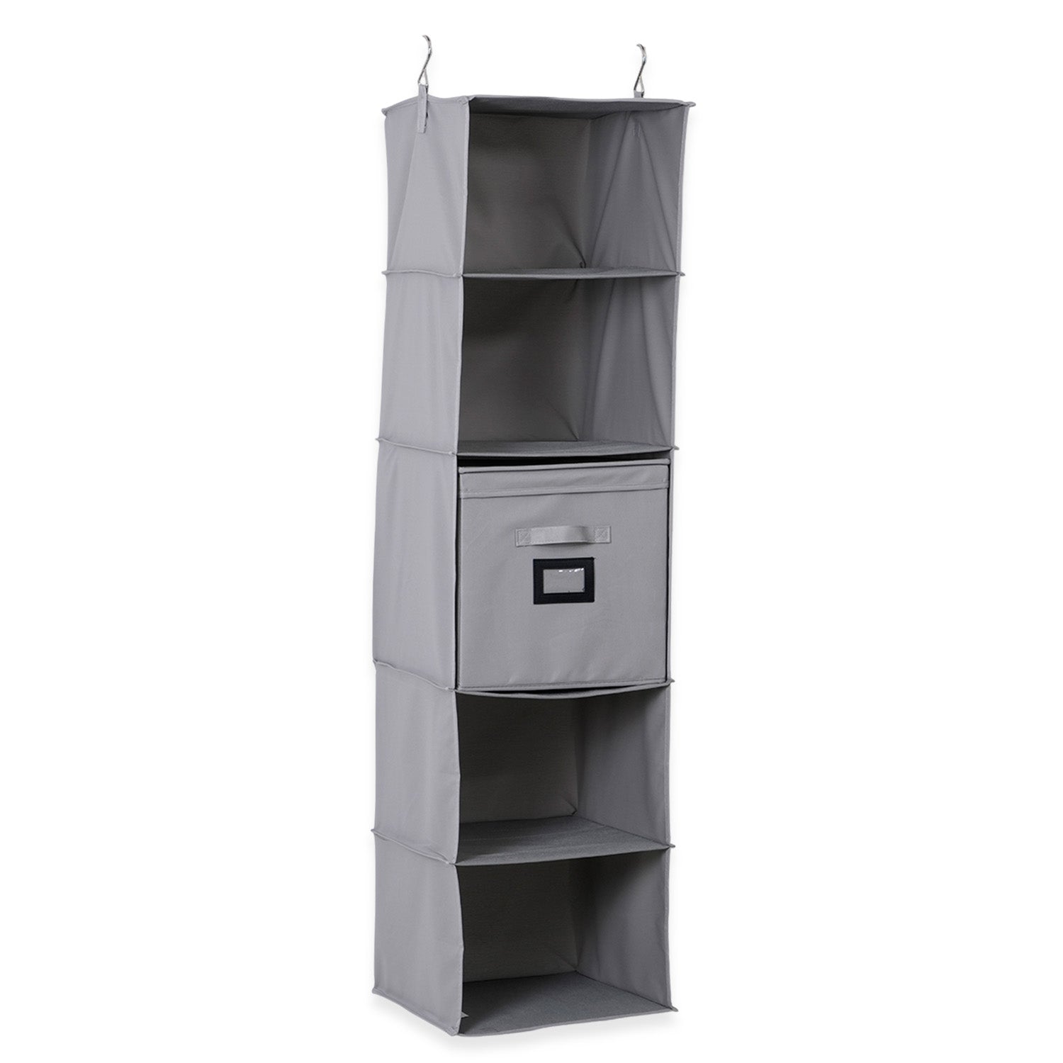 5-Shelf Hanging Closet Storage Organiser with Removable Drawer Box - Grey 8102242 0