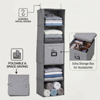 5-Shelf Hanging Closet Storage Organiser with Removable Drawer Box - Grey_8102242_3