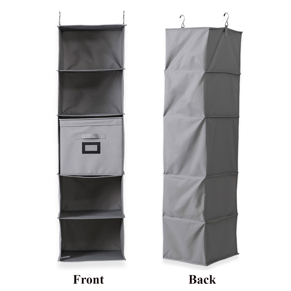 5-Shelf Hanging Closet Storage Organiser with Removable Drawer Box - Grey 8102242 4