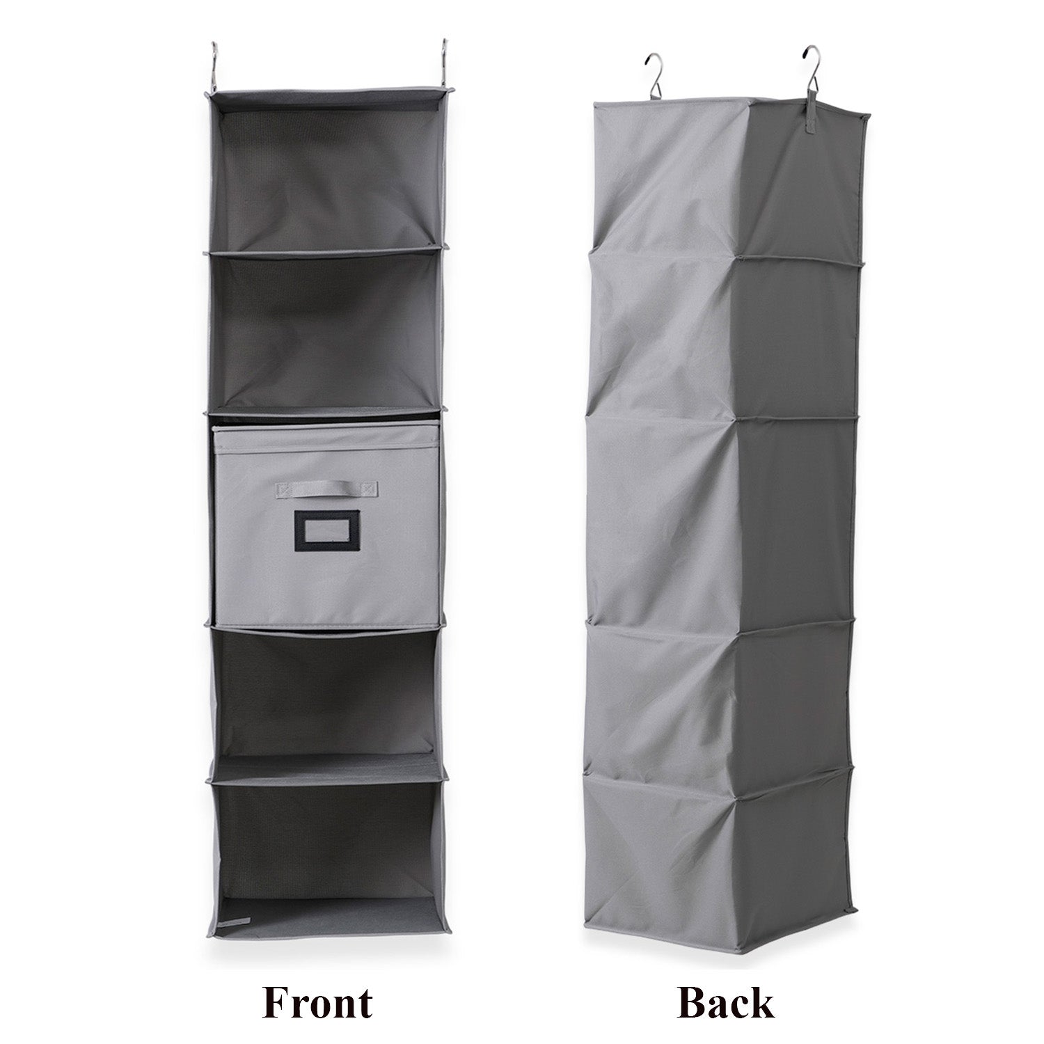 5-Shelf Hanging Closet Storage Organiser with Removable Drawer Box - Grey 8102242 4