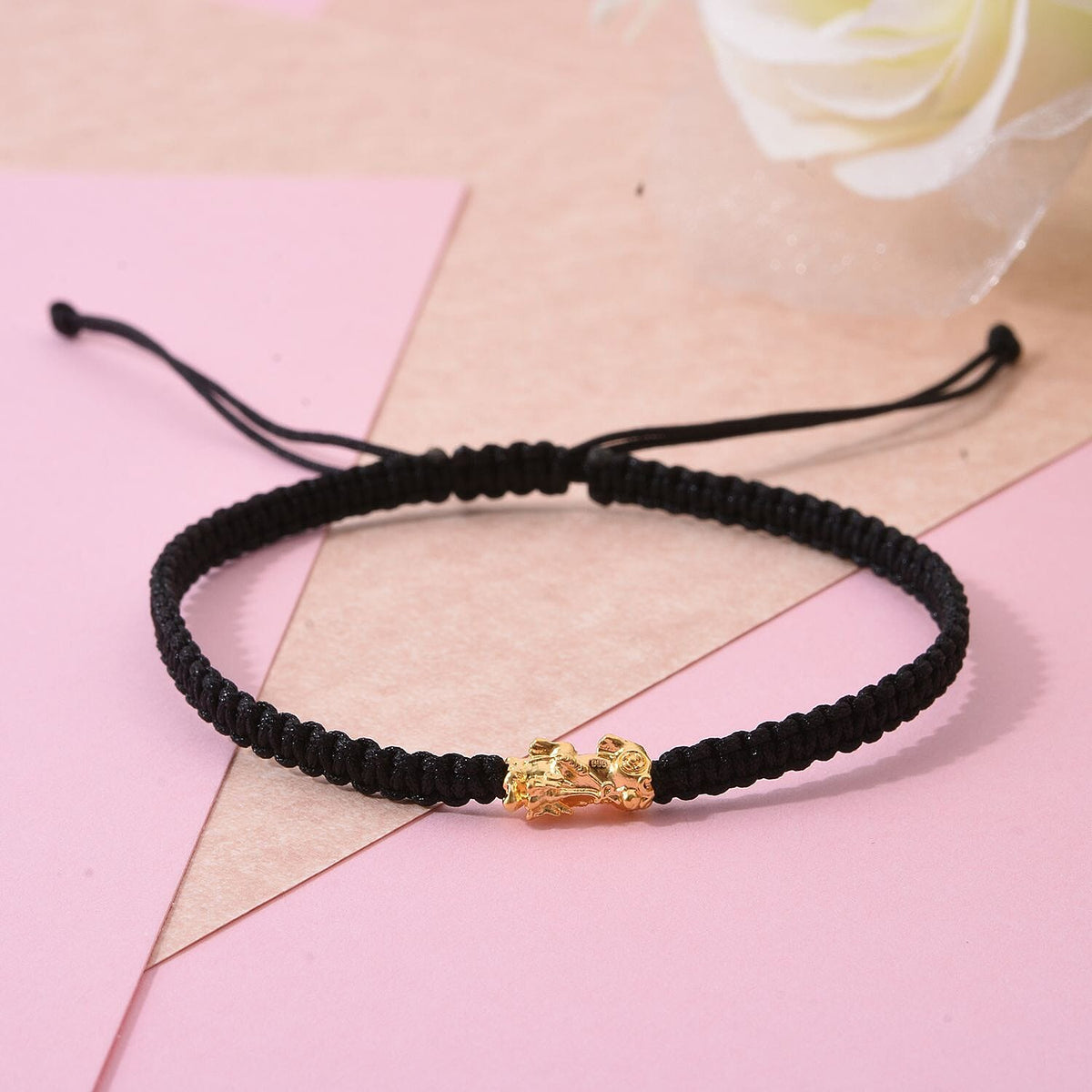 24K (99.99% Purity) Yellow Gold Pixiu Thread Adjustable Bracelet (Size - 6.5 to 9.5) 8102299 1