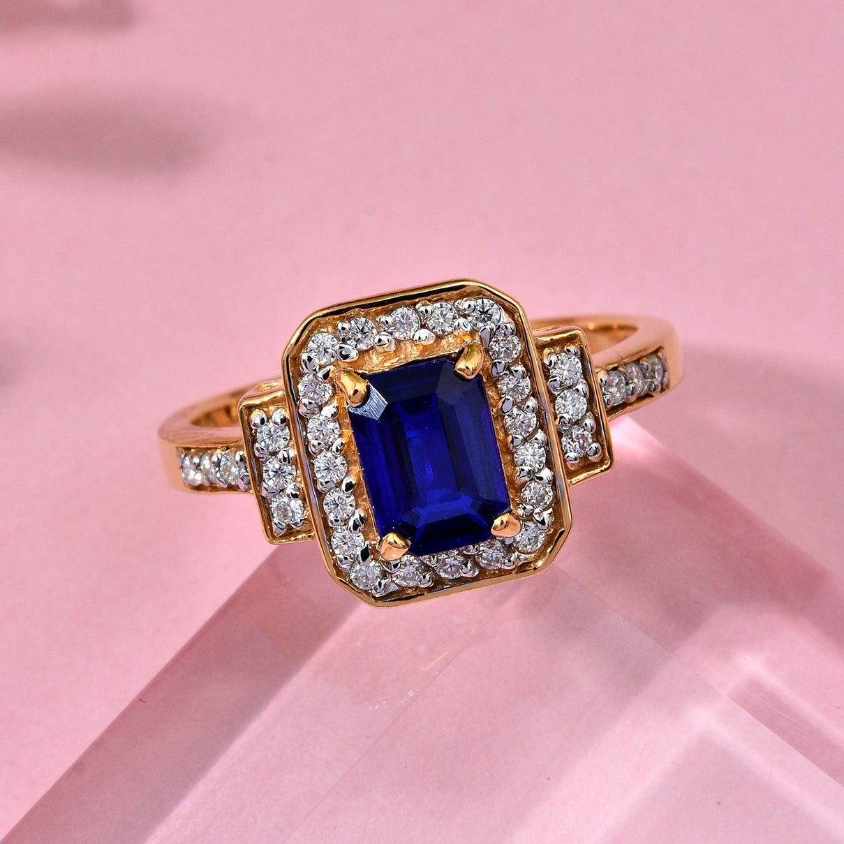 Blue Spinel &amp; Moissanite Ring in Vermeil Yellow Gold Plated Sterling Silver 1.54 Ct. 8103123 1