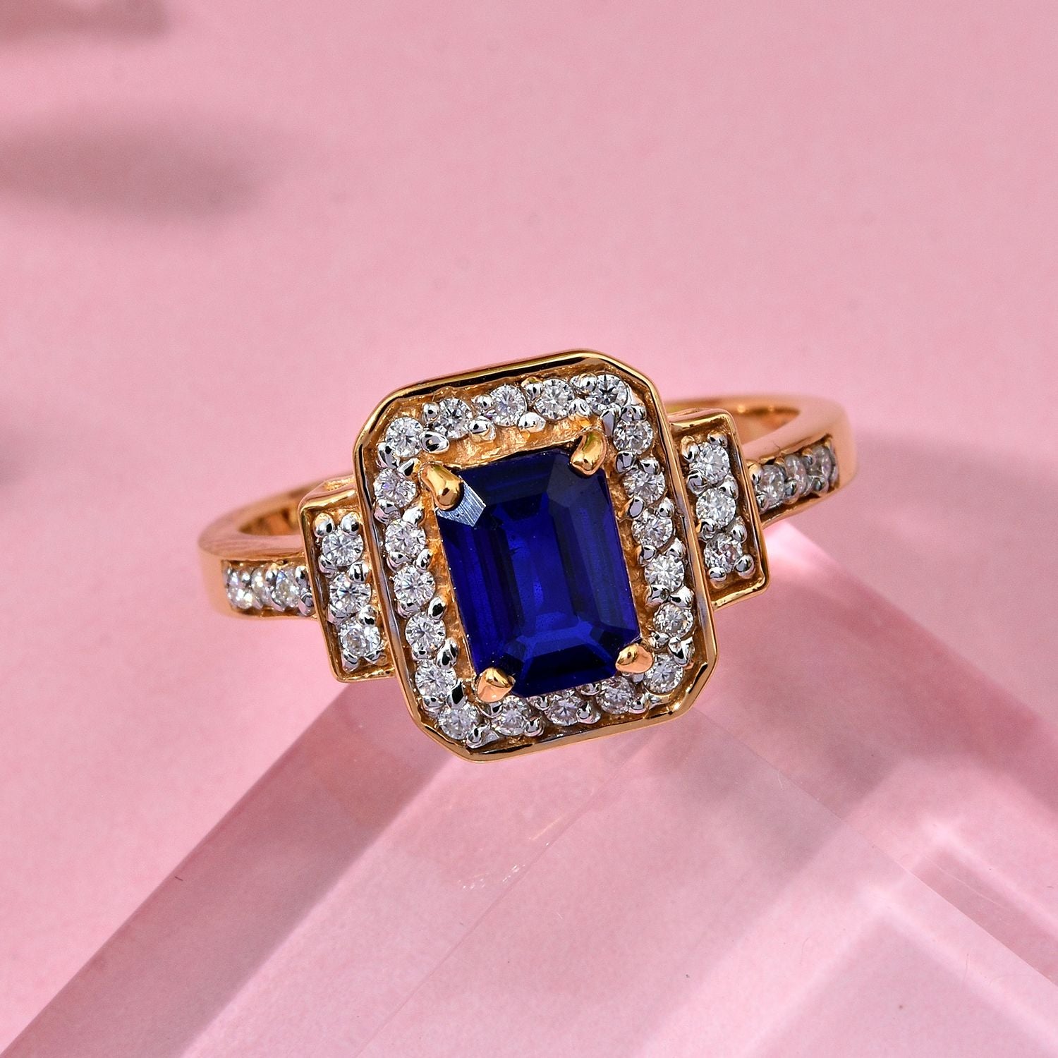 Blue Spinel &amp; Moissanite Ring in Vermeil Yellow Gold Plated Sterling Silver 1.54 Ct. 8103123 1