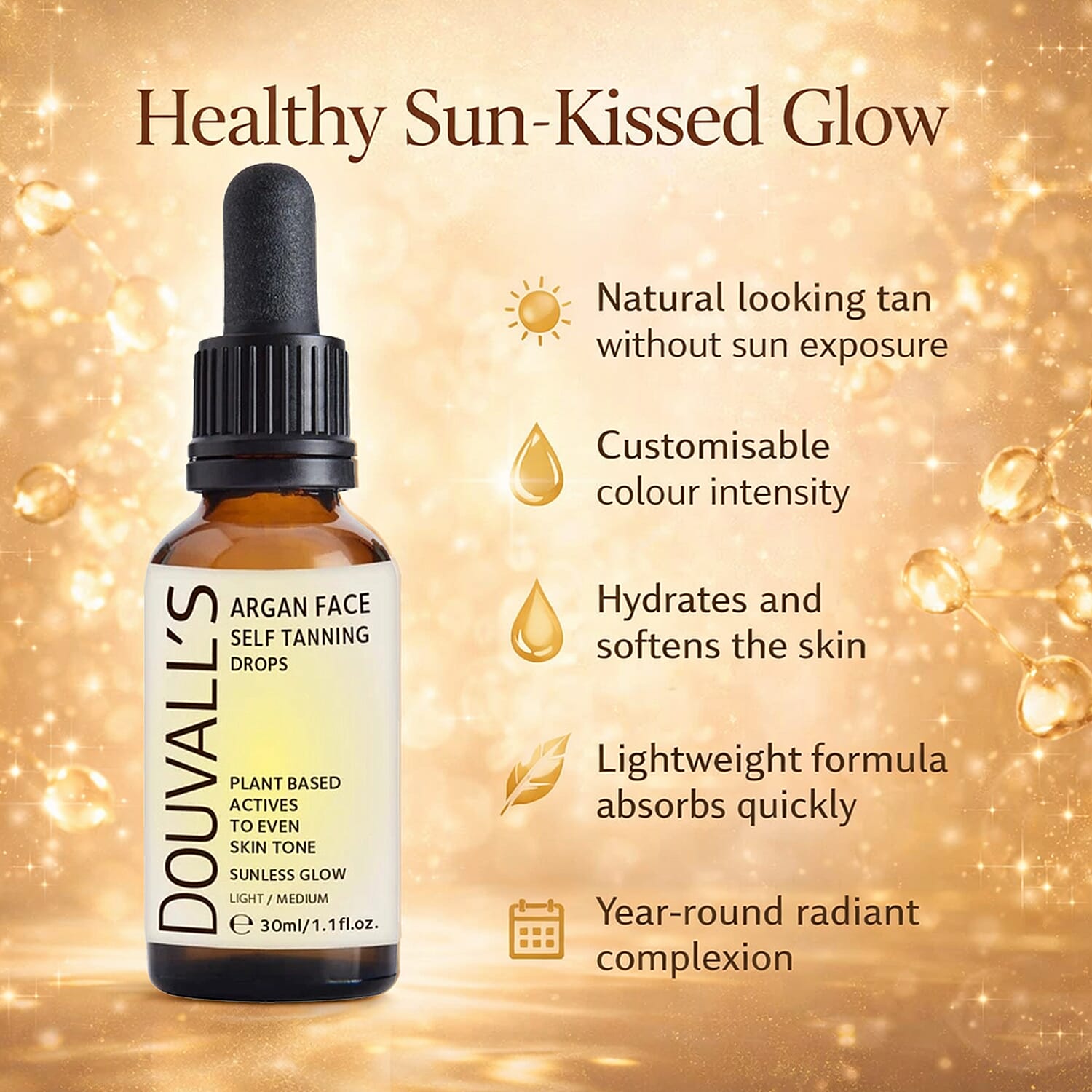 Douvall's Argan Face Self Tanning Drops 30ml: Light-Medium 8103302 2