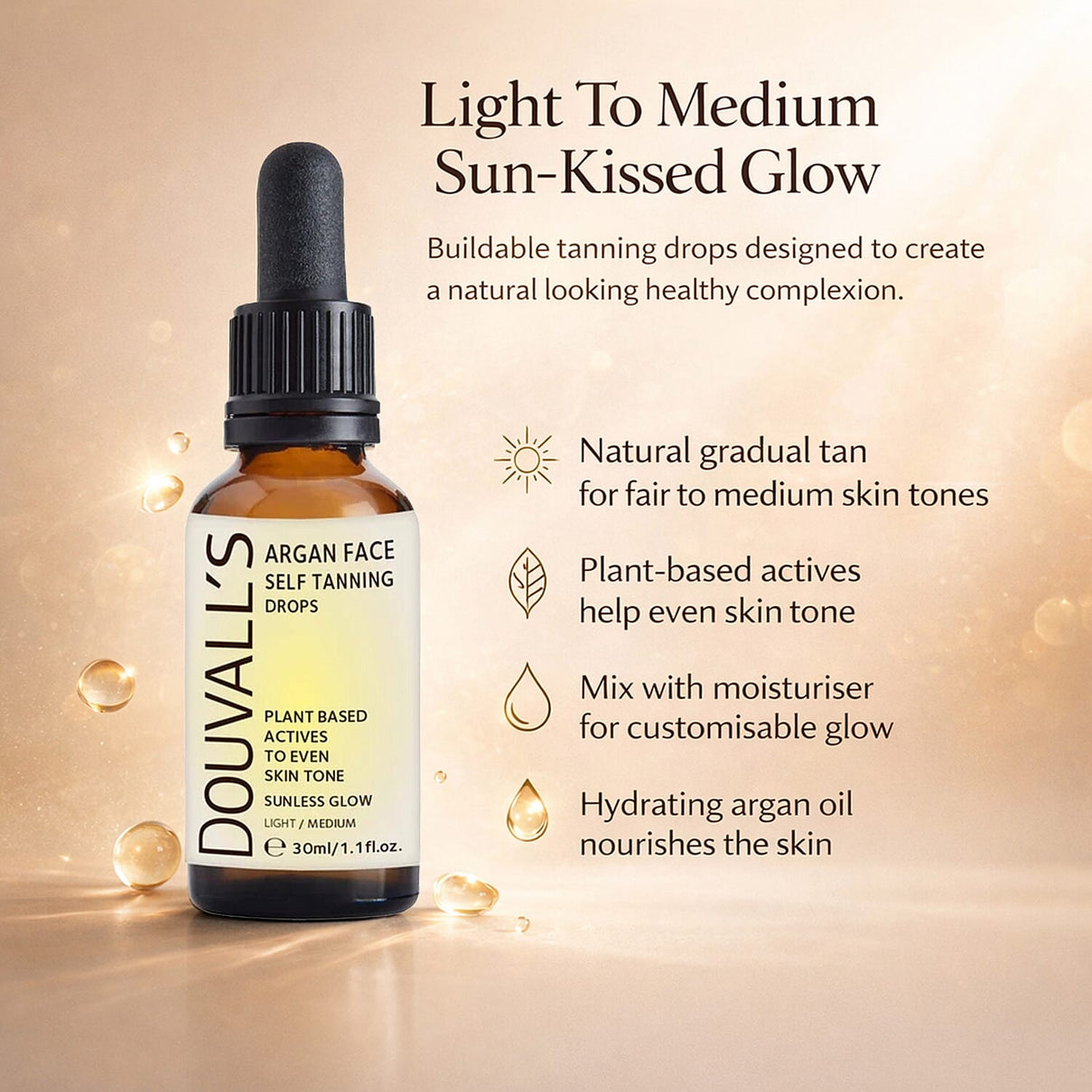 Douvall's Argan Face Self Tanning Drops 30ml: Light-Medium 8103302 5