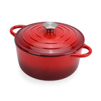 Cast Iron Round Casserole with Lid - 4L Capacity (24x32x10.7cm) - Burgundy_8104295