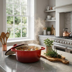 Cast Iron Round Casserole with Lid - 4L Capacity (24x32x10.7cm) - Burgundy_8104295_2