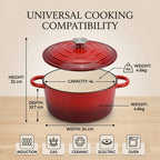 Cast Iron Round Casserole with Lid - 4L Capacity (24x32x10.7cm) - Burgundy_8104295_9