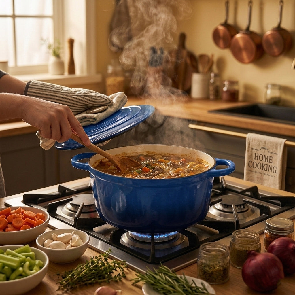 Cast Iron Round Casserole with Lid - 4L Capacity (24x32x10.7cm) - Dark Blue_8104296_1
