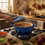 Cast Iron Round Casserole with Lid - 4L Capacity (24x32x10.7cm) - Dark Blue_8104296_1