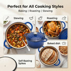 Cast Iron Round Casserole with Lid - 4L Capacity (24x32x10.7cm) - Dark Blue_8104296_7