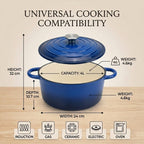Cast Iron Round Casserole with Lid - 4L Capacity (24x32x10.7cm) - Dark Blue_8104296_9