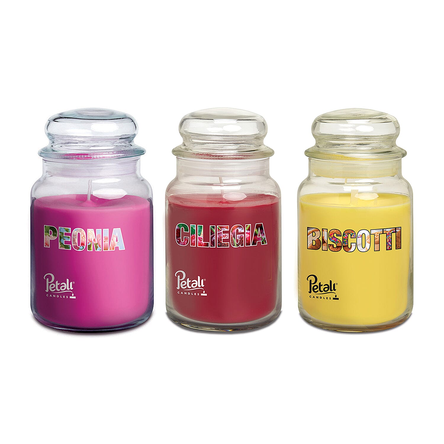 Petali Set of 3 Christmas Scented Large Jar Candles - Biscotti, Apple Spice &amp; Wellbeing - Yellow 8107268 0