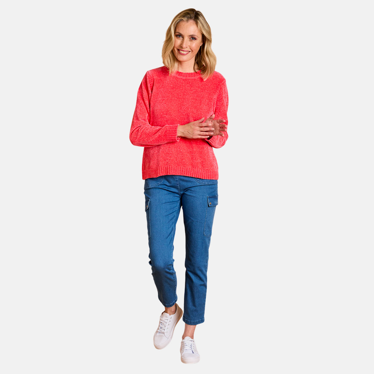 Emreco Plain Round Neck Chenille Jumper (Size XL) - Coral V32609376 0