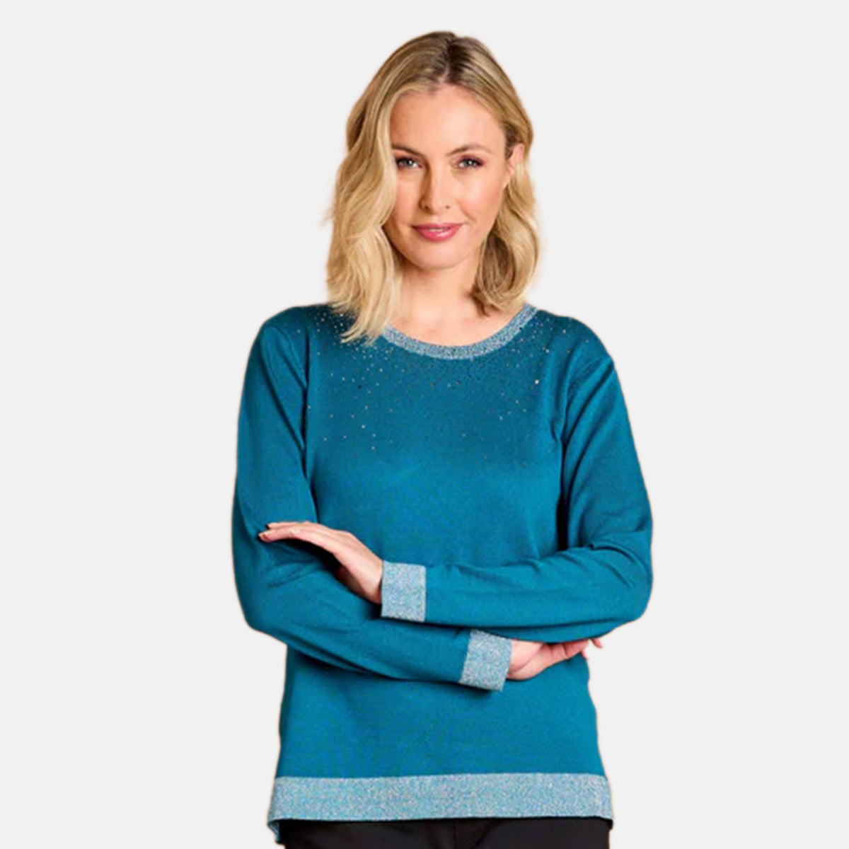 Emreco Sparkle Neckline Jumper (Size XL) - Teal 8107615 2