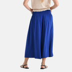 Tamsy Womens Viscose Wide Leg Smocked Waist Culottes (One Size Curve - 20 to 26 - 20inch Inside Leg) - Blue_8107981_2