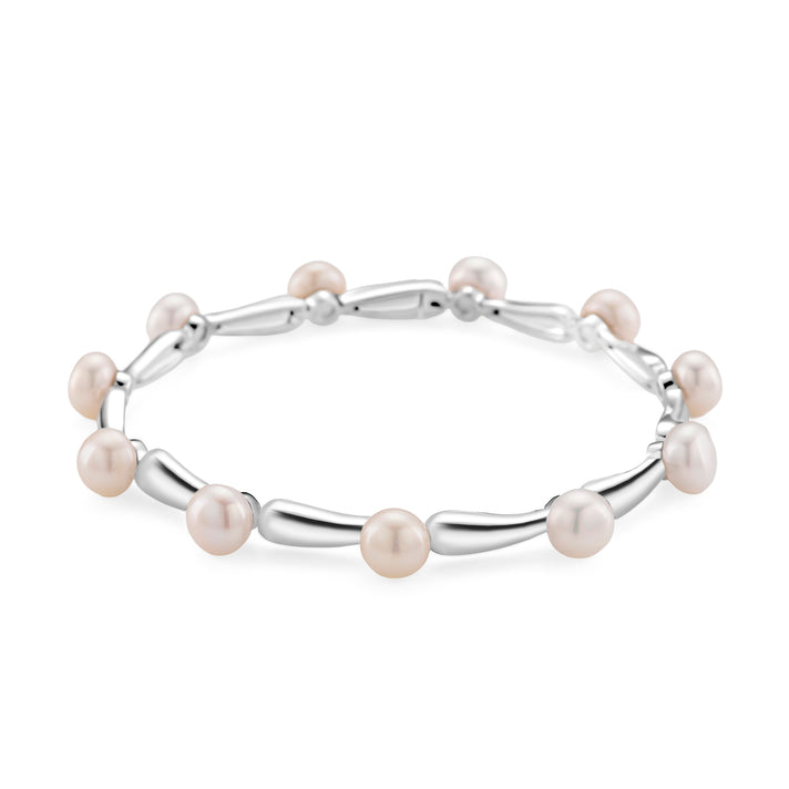 Lucy Q Pearl Drop Collection - White Fresh Water Pearl Bracelet (Size - 7.5) in Rhodium Overlay Sterling Silver 30.00 Ct. 8108265 1
