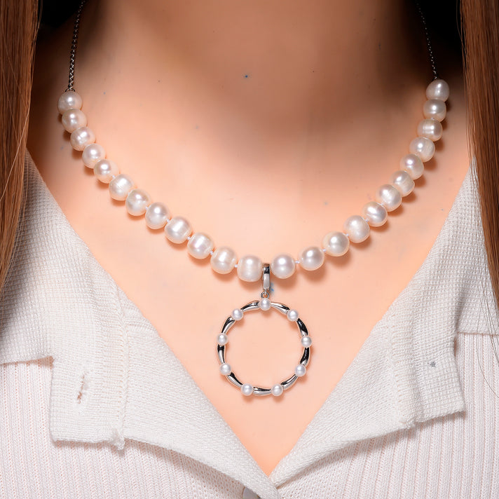 LUCY Q Pearl Drop Collection - White Fresh Water Pearl Necklace (Size 17-3 Ext) With Removable Pendant in Rhodium Overlay Sterling Silver 99.35 Ct. 8108276 2