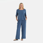 LA MAREY Womens Linen Blend Relaxed Fit Embroidered Top (Size XL, 20-22) - Blue_8109621
