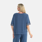 LA MAREY Womens Linen Blend Relaxed Fit Embroidered Top (Size XL, 20-22) - Blue_8109621_1