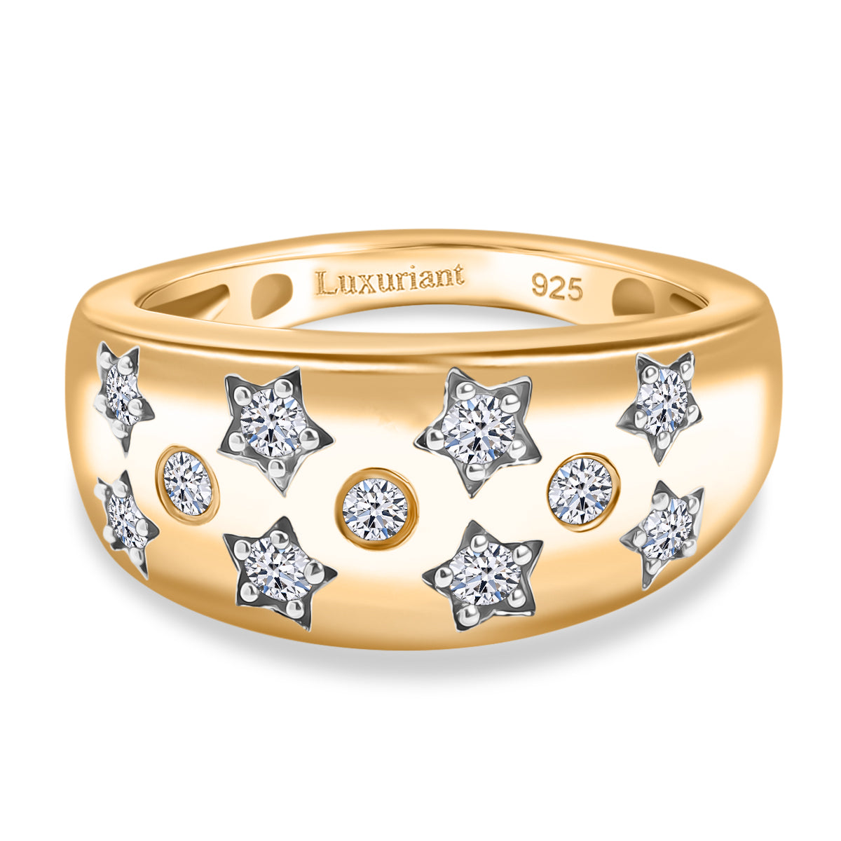0.33 ct. Luxuriant Diamond Lab Grown Diamond (SI-G-H) Star Motif Flush-Set Band Ring in 18K Vermeil Yellow Gold Plated Sterling Silver V32515974 0