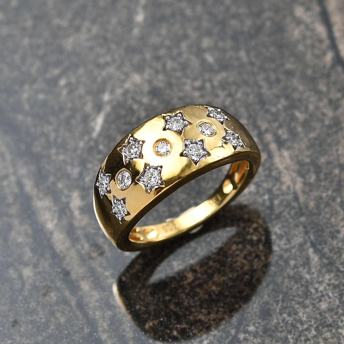 0.33 ct. Luxuriant Diamond Lab Grown Diamond (SI-G-H) Star Motif Flush-Set Band Ring in 18K Vermeil Yellow Gold Plated Sterling Silver V32515974 2