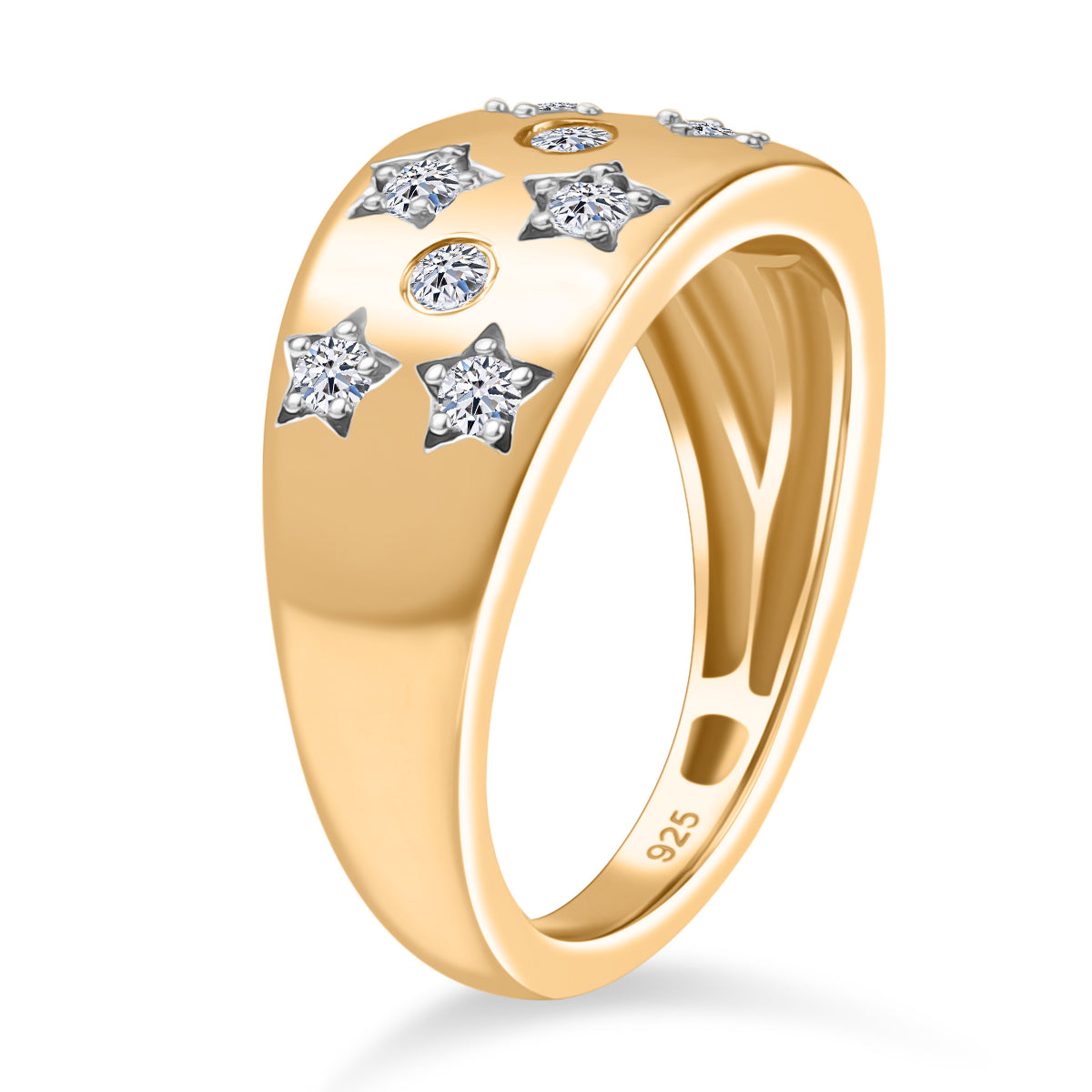 0.33 ct. Luxuriant Diamond Lab Grown Diamond (SI-G-H) Star Motif Flush-Set Band Ring in 18K Vermeil Yellow Gold Plated Sterling Silver V32515974 4