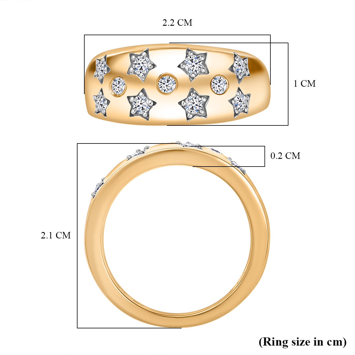 0.33 ct. Luxuriant Diamond Lab Grown Diamond (SI-G-H) Star Motif Flush-Set Band Ring in 18K Vermeil Yellow Gold Plated Sterling Silver V32515974 6