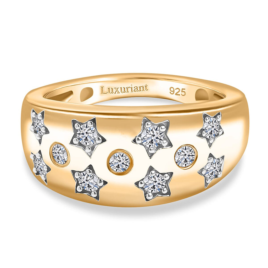 Luxuriant Diamond Lab Grown Diamond (SI/G-H) Star Motif Flush-Set Band Ring in 18K Vermeil Yellow Gold Plated Sterling Silver 0.33 Cts_8109801