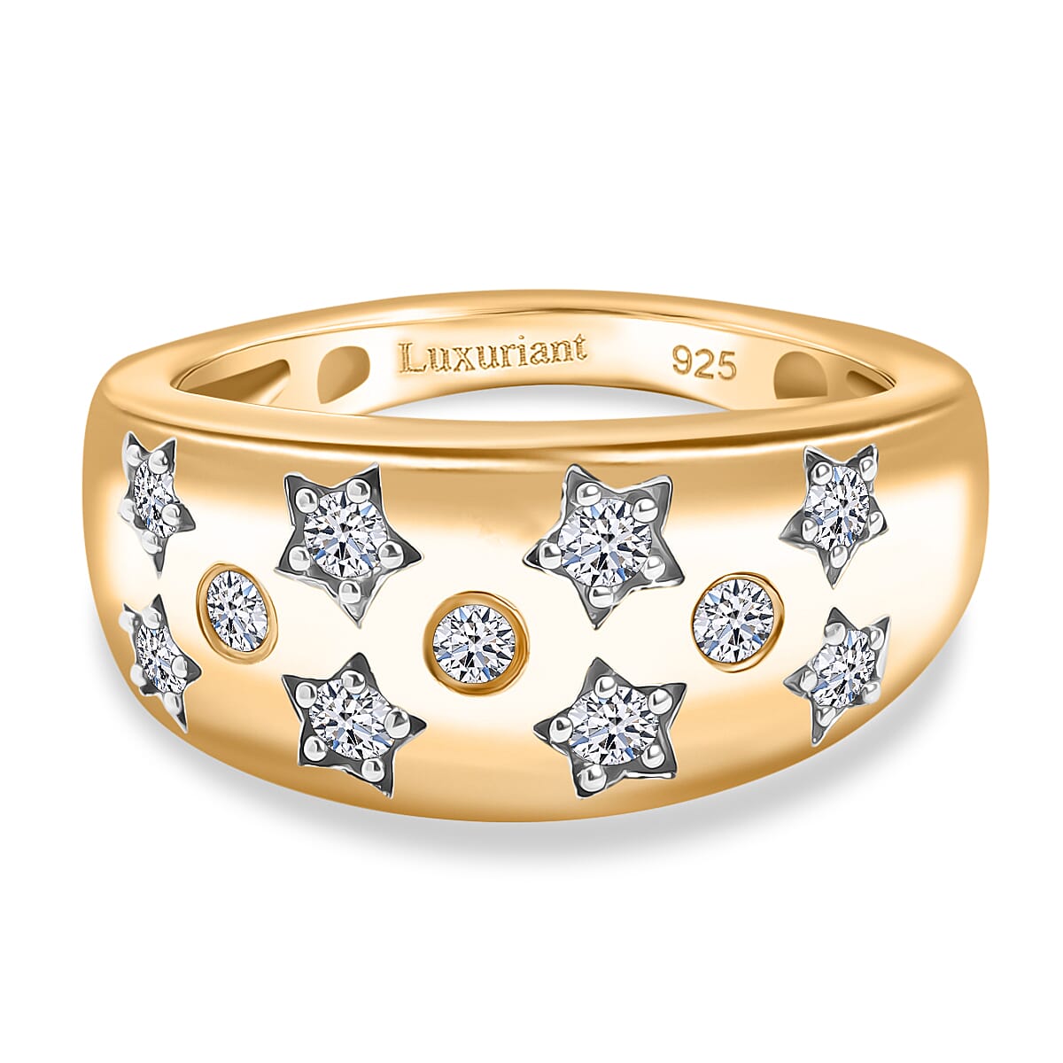 0.33 ct. Luxuriant Diamond Lab Grown Diamond (SI-G-H) Star Motif Flush-Set Band Ring in 18K Vermeil Yellow Gold Plated Sterling Silver V32613972 0