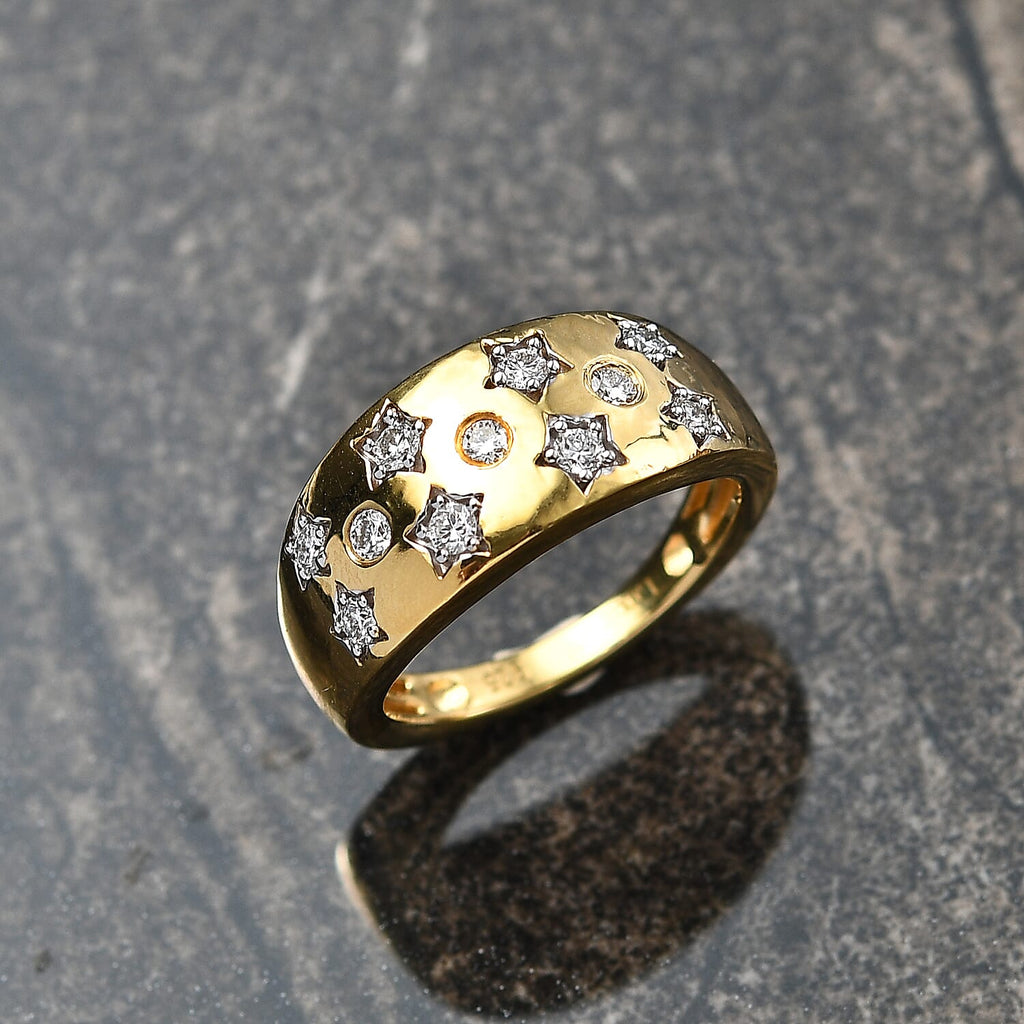 Luxuriant Diamond Lab Grown Diamond (SI/G-H) Star Motif Flush-Set Band Ring in 18K Vermeil Yellow Gold Plated Sterling Silver 0.33 Cts_8109801_1