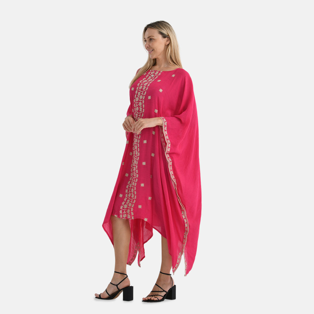 La Marey Elegant Bohemian Style Embroidery Kaftan Dress (One Size) - Pink_8110370_3