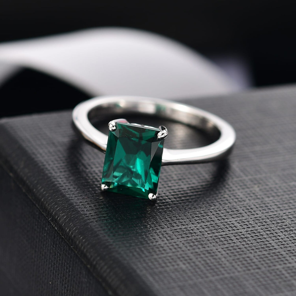 Appraised and Certified LUXURIANT 2.16 Ct. AAA Lab Grown Emerald Octagon-Cut Solitaire Ring in 10K White Gold 8111716 2