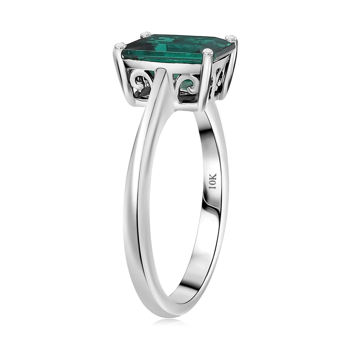 Appraised and Certified LUXURIANT 2.16 Ct. AAA Lab Grown Emerald Octagon-Cut Solitaire Ring in 10K White Gold 8111716 4