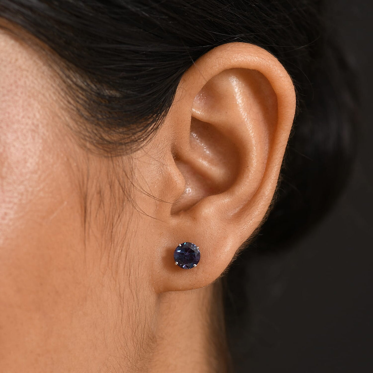Certified and Appraised LUXURIANT AAA Lab Grown Alexandrite Solitaire Stud Push Post Earring in 10K White Gold, 3.34 Ct. 8111727 2