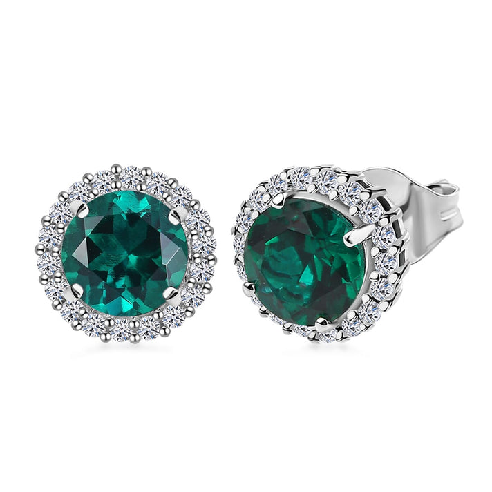 Certified &amp; Appraised LUXURIANT AAA Lab Grown Emerald, Lab Grown Diamond Halo Earring in 10K White Gold, (GH, SI) 2.62 Ct. 8111762 1